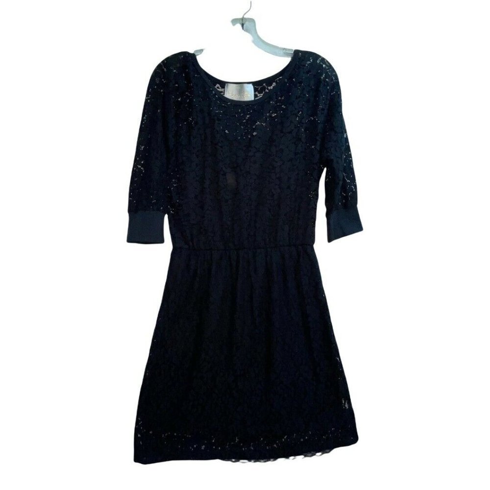Staci Woo Souvenir Edition Black Lace Midi Woman’s Large Dress 3/4 Sleeves
